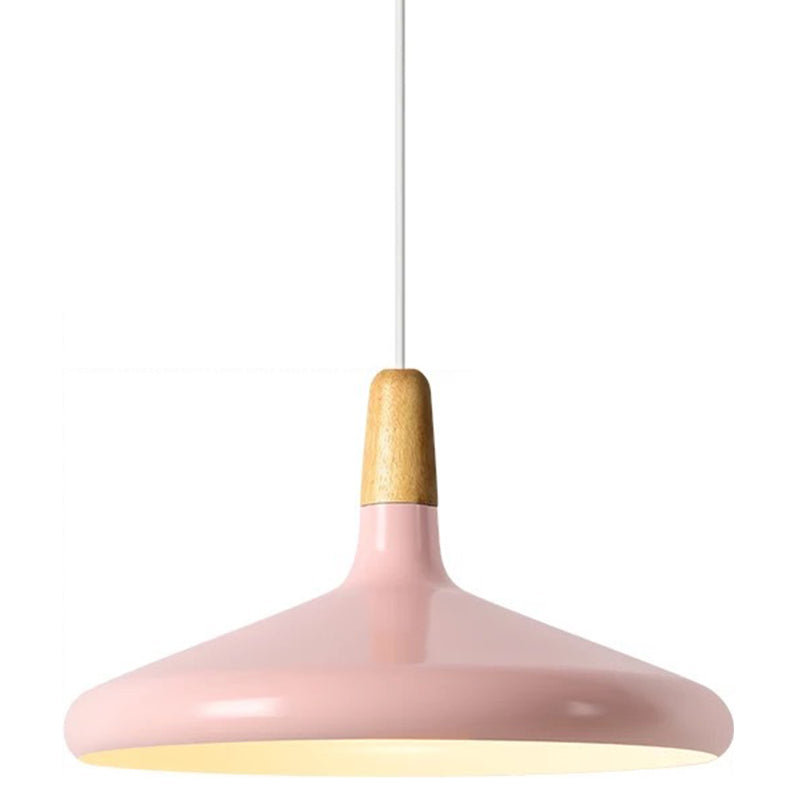 Modern Minimalist Wooden Top Pendant Light Metal Colorful Macarons 1-Light Pendant Lighting