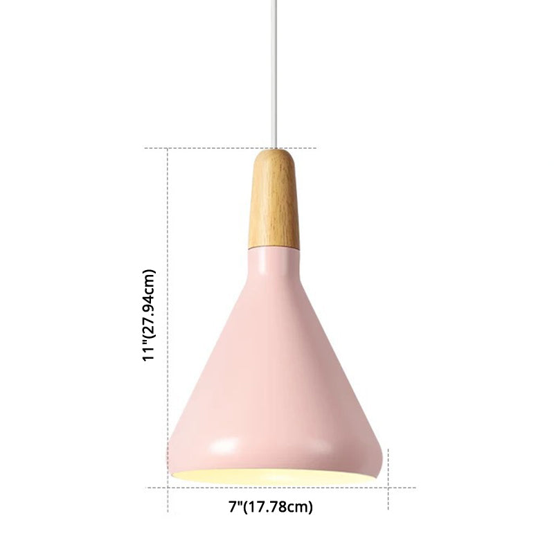 Modern Minimalist Wooden Top Pendant Light Metal Colorful Macarons 1-Light Pendant Lighting