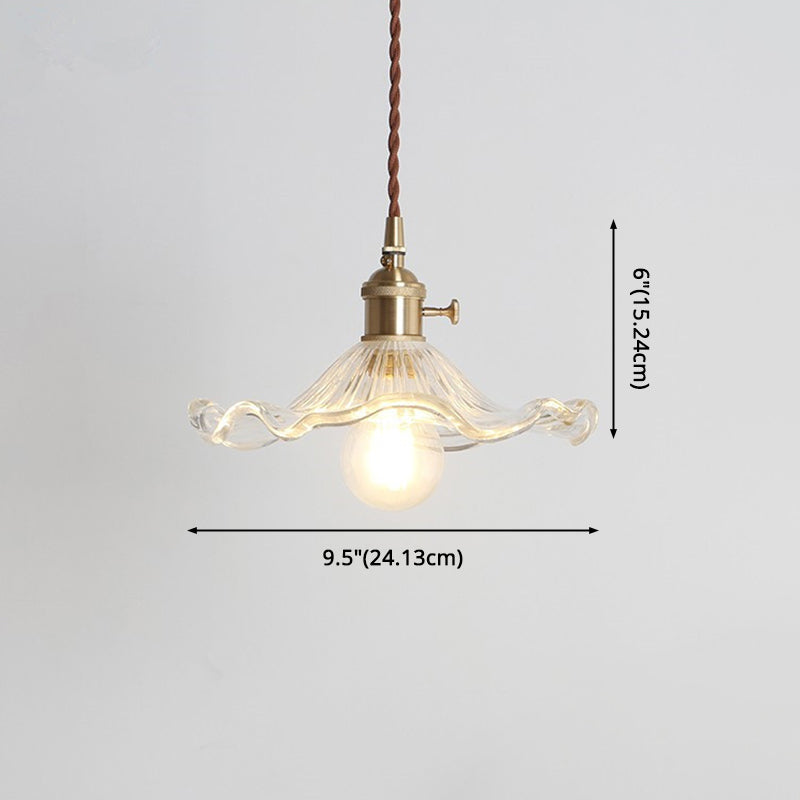 Lumière suspendue festonnée vintage avec ombre en verre texturé 1 pendentif lumineux en laiton poli