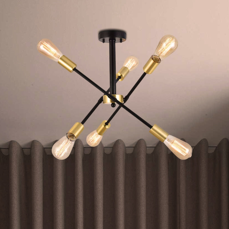 Zwarte afwerking starburst hangende armatuur industriële stijl 6 koppen ijzer kroonluchter hanglamp met open lamp