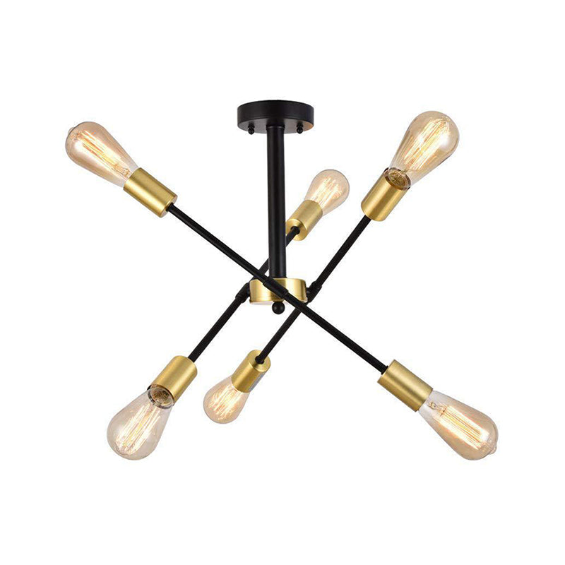 Schwarzer Finish Starburst Hanging Fixture Industrial Style 6 Heads Eisen Kronleuchter Anhänger Licht mit offen