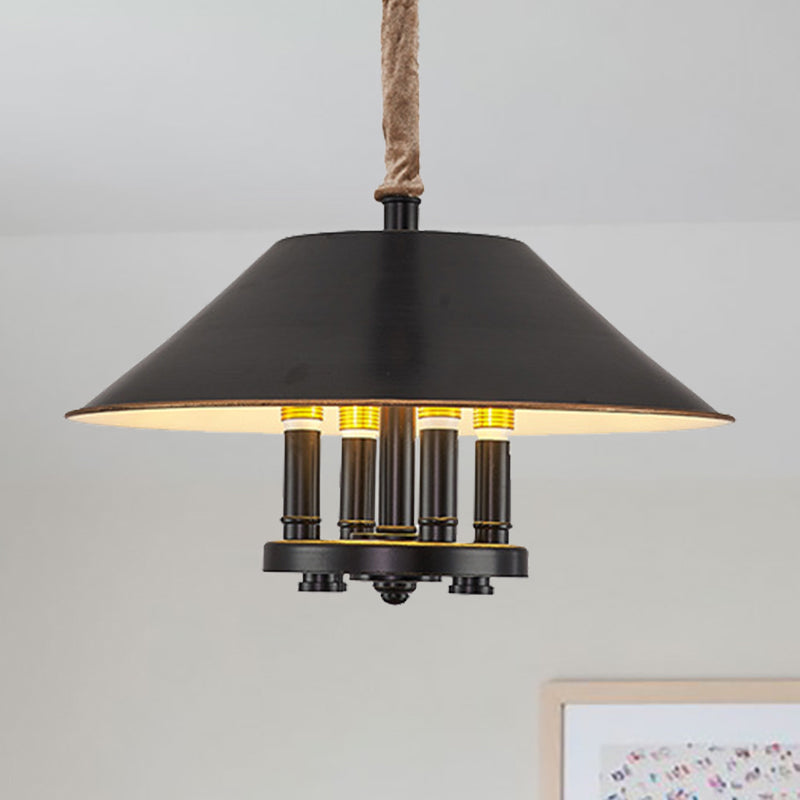 Black Cone Shade Hanging Chandelier Lamp Vintage 4 Lights Metal Pendant Lamp for Dining Room