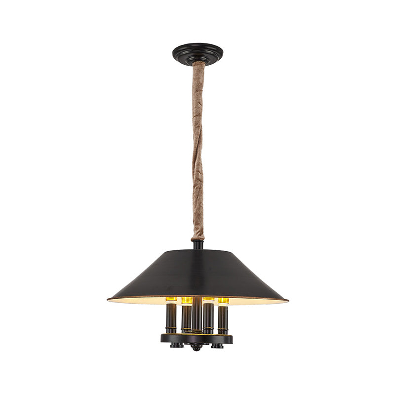 Black Cone Shade Hanging Chandelier Lamp Vintage 4 Lights Metal Pendant Lamp for Dining Room