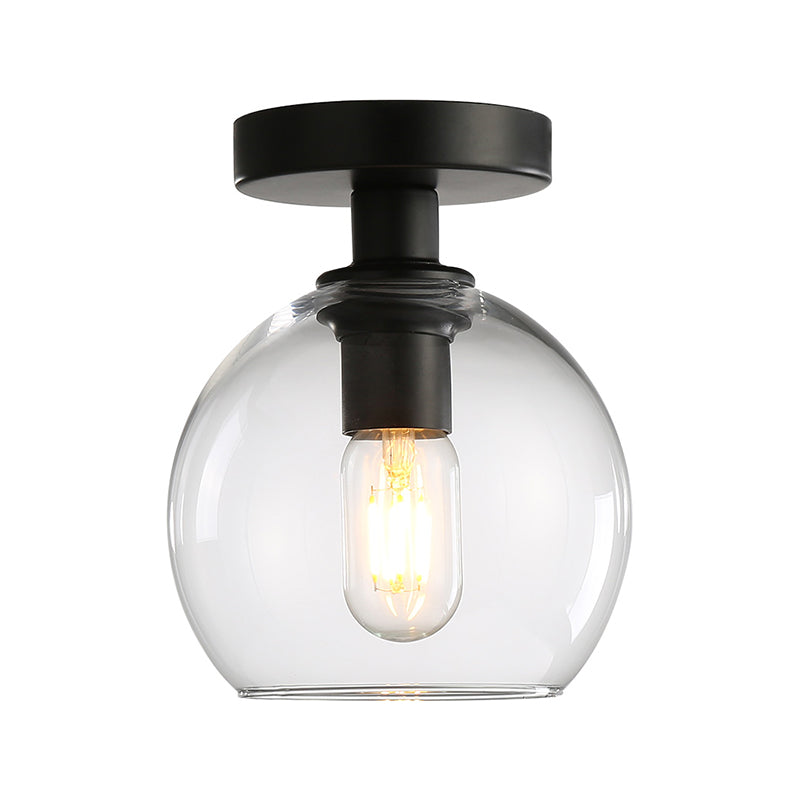 Globaler Corridor Semi Flush Light Clear Glass 1 Kopf Industrial Stylish Semi Mount Lighting im schwarzen Finish