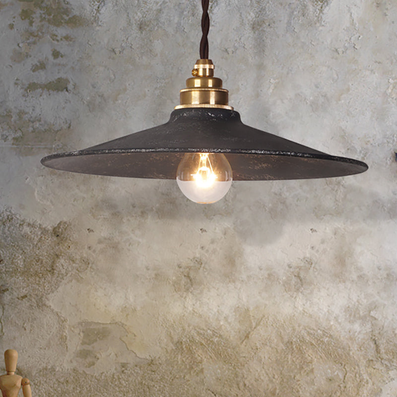 Assicatore sfogliato a pendente soffitto Light Warehouse Style Shone 1 Light Light Antique Black Hanging Lampada