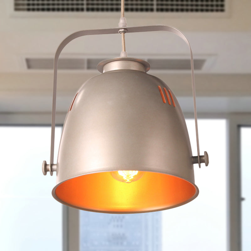 1 Light Restaurant Hanging Ceiling Light Industrial Style Inner Gold Pendant Lighting with Bucket Metallic Shade