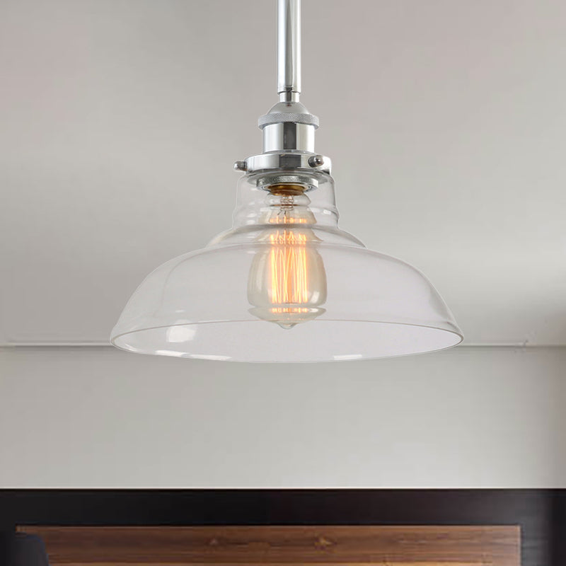 Clear Glass Barn Pendant Lighting Industrial Stylish 1 Bulb Chrome Finish Ceiling Lamp for Restaurant