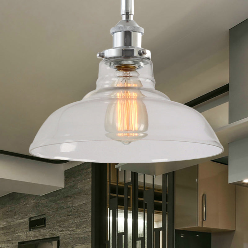 Clear Glass Barn Pendant Lighting Industrial Stylish 1 Bulb Chrome Finish Ceiling Lamp for Restaurant