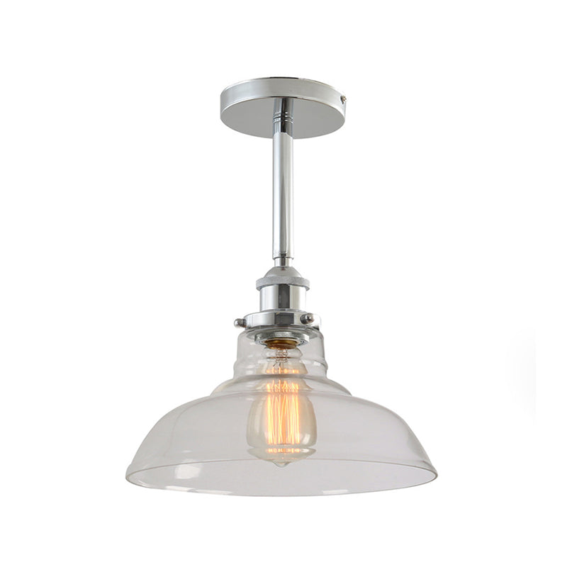 Clear Glass Barn Pendant Lighting Industrial Stylish 1 Bulb Chrome Finish Ceiling Lamp for Restaurant