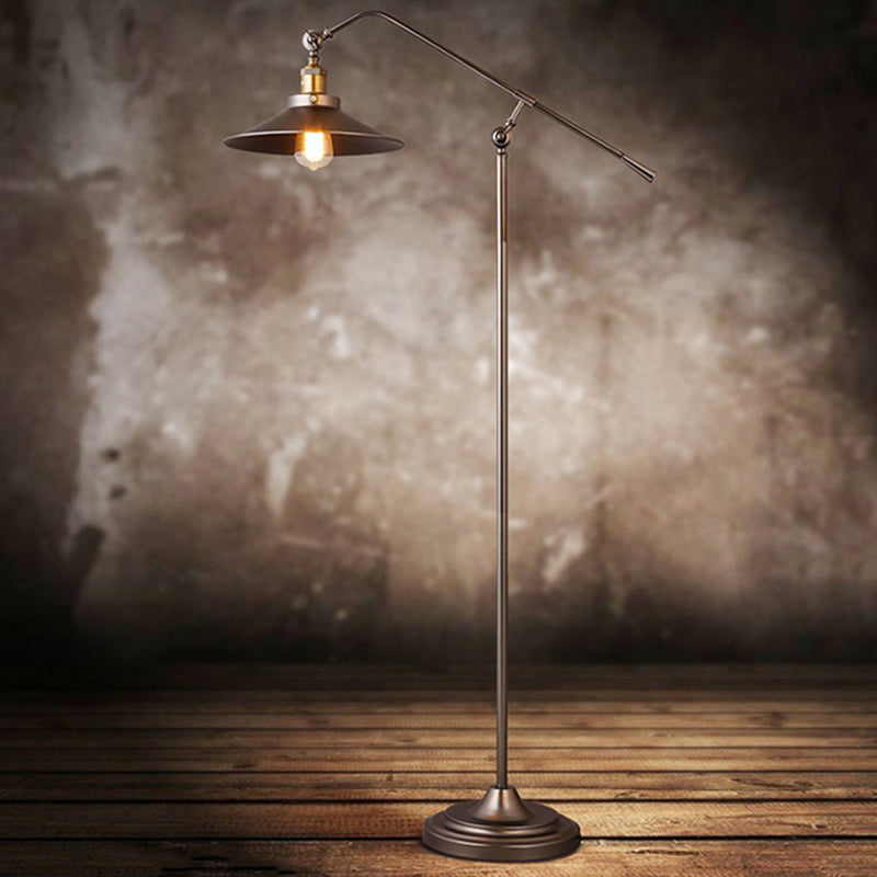 Flared Shade Floor Lamp Antique Stylish Metal 1 Head Living Room Standing Light with Adjustable Arm in Bronze