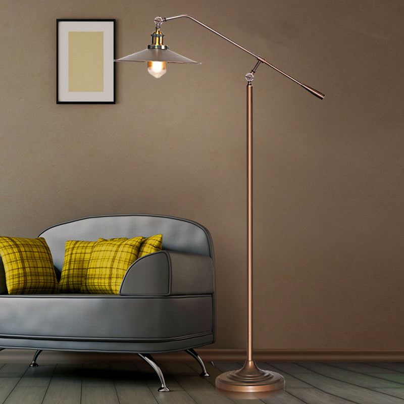 Flared Shade Floor Lamp Antique Stylish Metal 1 Head Living Room Standing Light with Adjustable Arm in Bronze