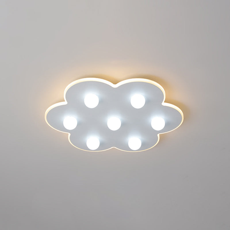 Flower/Round/Square Led Flush Ceiling Light Kids Modern Metal 8 Lights 16.5/19.5 Inch Wide White Flushmount Light