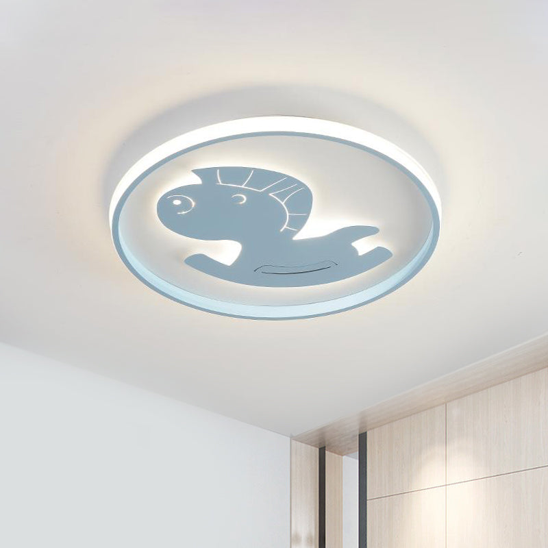 Airplane/Horse/Fish Ceiling Flush Light Cartoon Metallic Led Flushmount Lighting in Blue/Pink