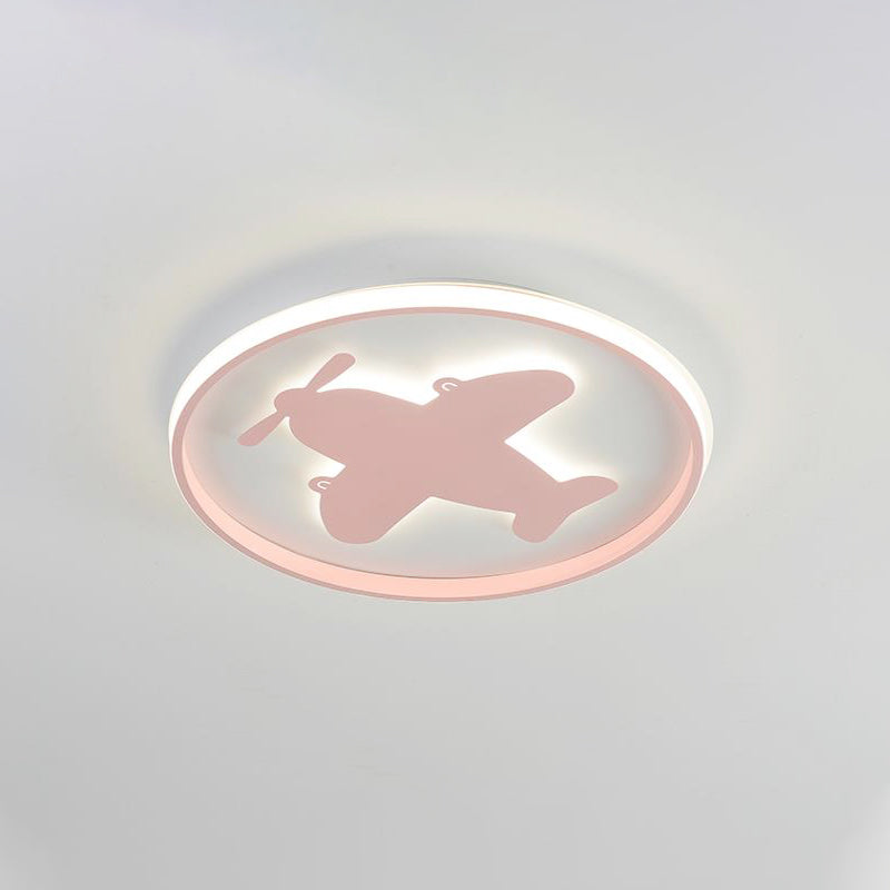 Airplane/Horse/Fish Ceiling Flush Light Cartoon Metallic Led Flushmount Lighting in Blue/Pink