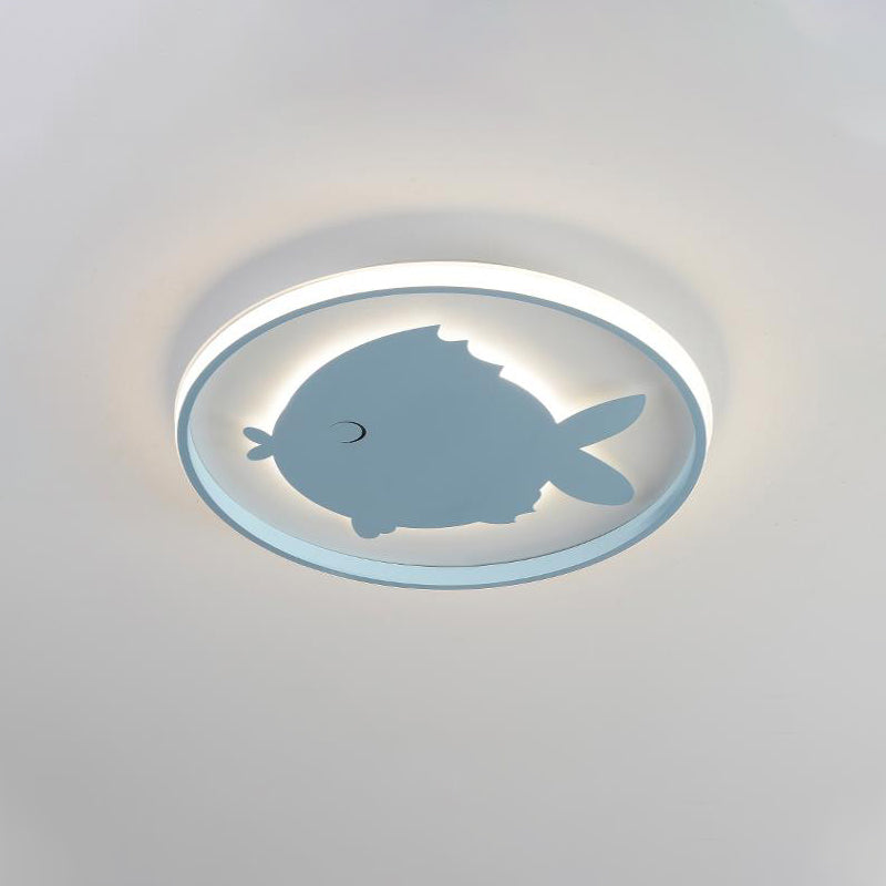 Airplane/Horse/Fish Ceiling Flush Light Cartoon Metallic Led Flushmount Lighting in Blue/Pink