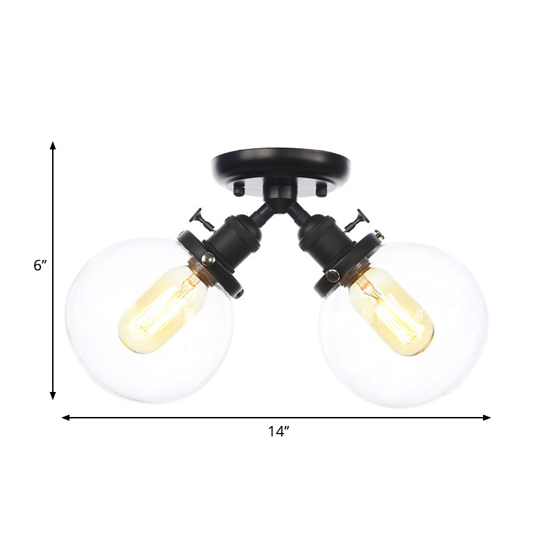 Global Restaurant semi Flush Light Metal and Amber / Clear Glass 2 Heads Farmhouse Style Plafond Lampe en noir / bronze