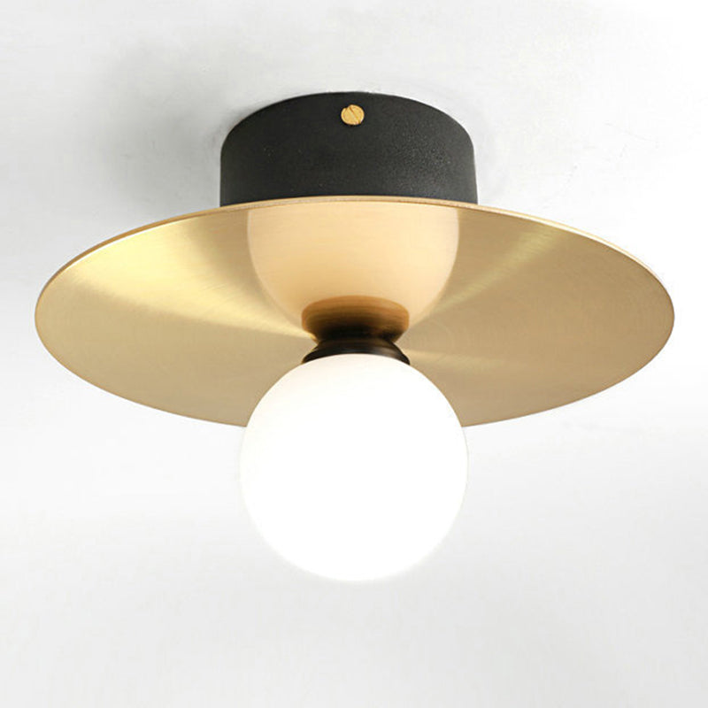 Sphere Semi Flush Ceiling Light Fixtures Ultra-Contemporary 1 Light Milk Glass Ceiling Flush Mount for Living Room