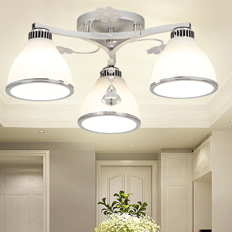 Spherical Semi Flush Mount Ceiling Light Modernist White Glass Ceiling Light Fixture for Bedroom