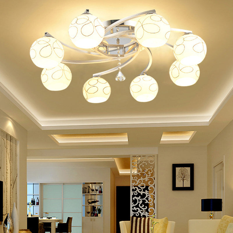 Spherical Semi Flush Mount Ceiling Light Modernist White Glass Ceiling Light Fixture for Bedroom