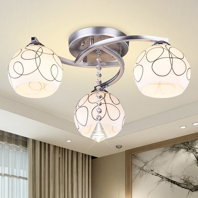 Spherical Semi Flush Mount Ceiling Light Modernist White Glass Ceiling Light Fixture for Bedroom