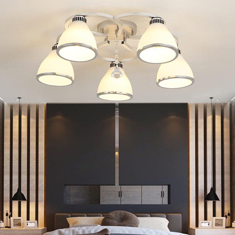 Sferische semi -spoelbevestiging plafondlamp Modernistisch wit glazen plafond verlichtingsarmatuur voor slaapkamer