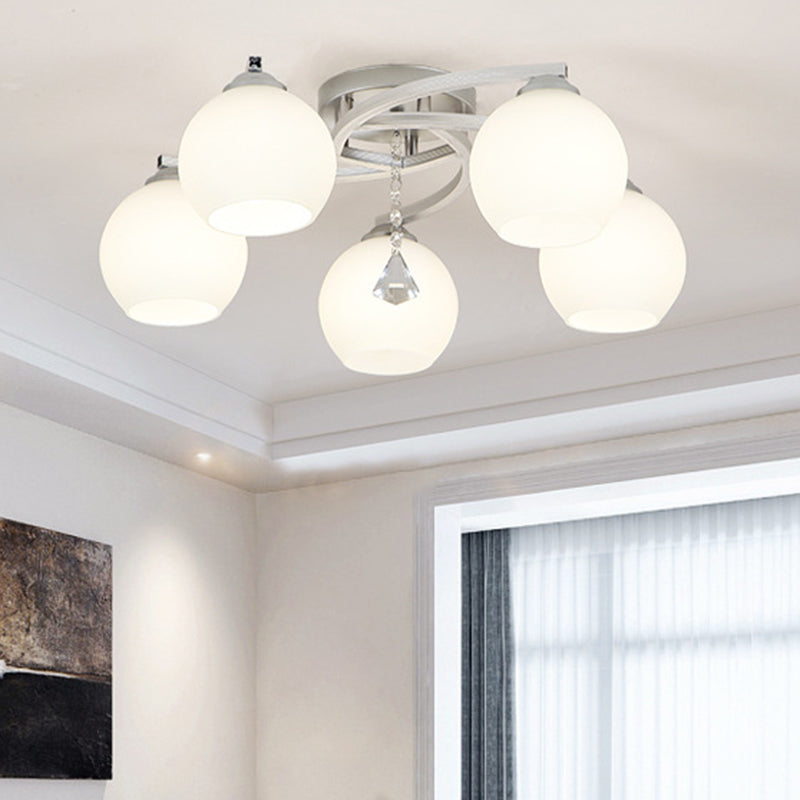 Sferische semi -spoelbevestiging plafondlamp Modernistisch wit glazen plafond verlichtingsarmatuur voor slaapkamer