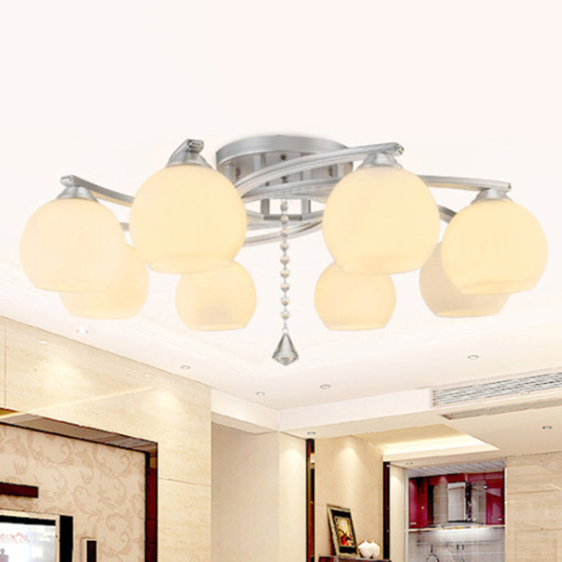 Spherical Semi Flush Mount Ceiling Light Modernist White Glass Ceiling Light Fixture for Bedroom