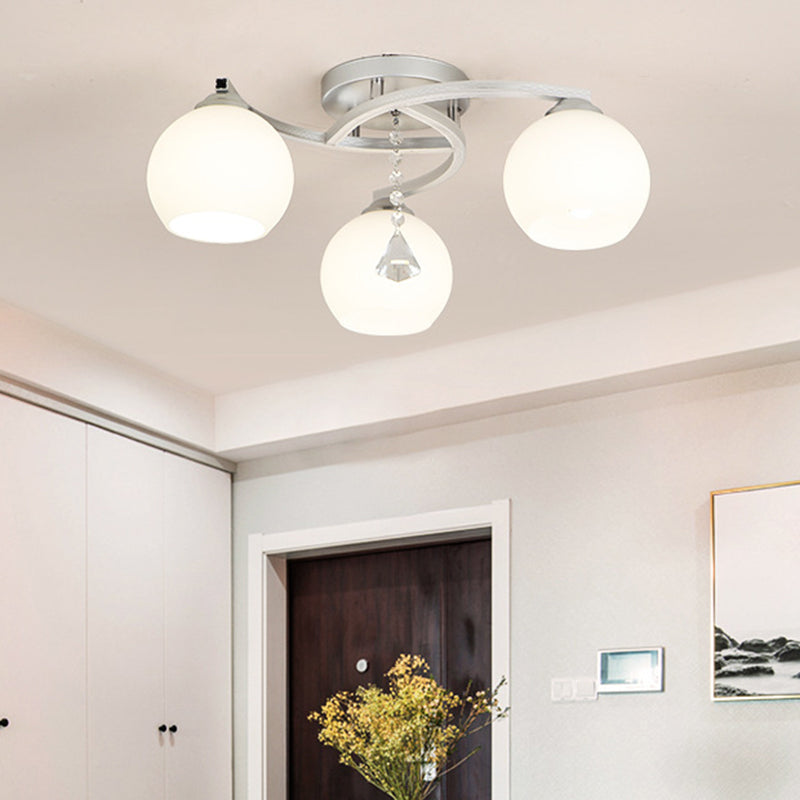 Sferische semi -spoelbevestiging plafondlamp Modernistisch wit glazen plafond verlichtingsarmatuur voor slaapkamer