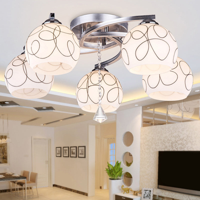 Spherical Semi Flush Mount Ceiling Light Modernist White Glass Ceiling Light Fixture for Bedroom