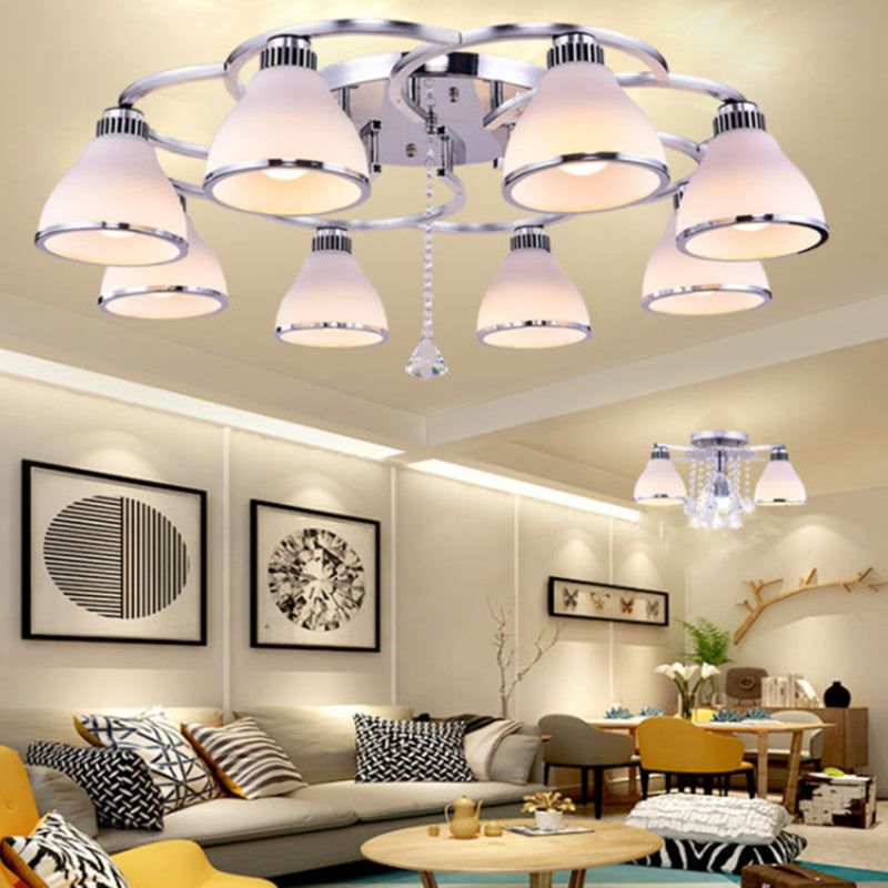 Spherical Semi Flush Mount Ceiling Light Modernist White Glass Ceiling Light Fixture for Bedroom