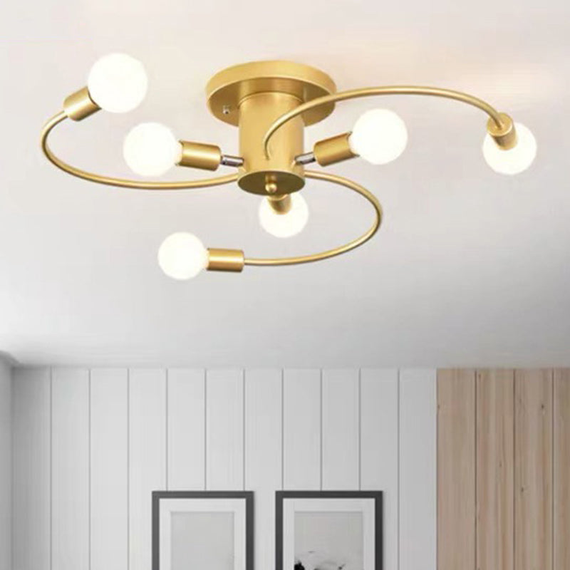 Spherical Semi Flush Light Fixtures Ultra-Contemporary 6 Lights White Glass Ceiling Mount Chandelier for Bedroom