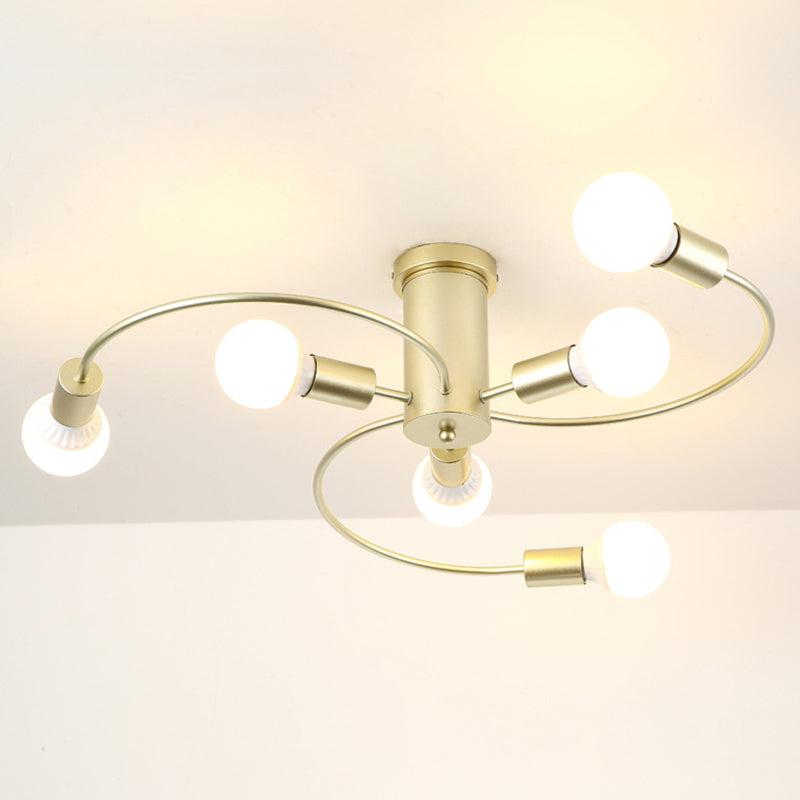 Lampade a filo semifulico sferico Ultra-Contemporario a 6 luci Bianco di supporto per soffitto in vetro bianco per camera da letto