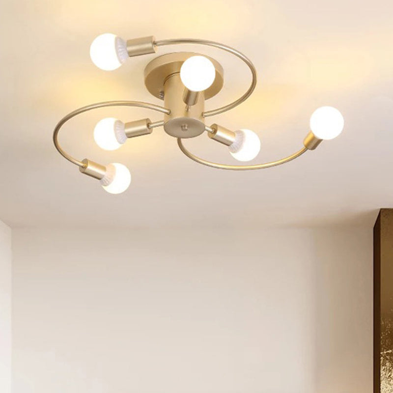 Lampade a filo semifulico sferico Ultra-Contemporario a 6 luci Bianco di supporto per soffitto in vetro bianco per camera da letto