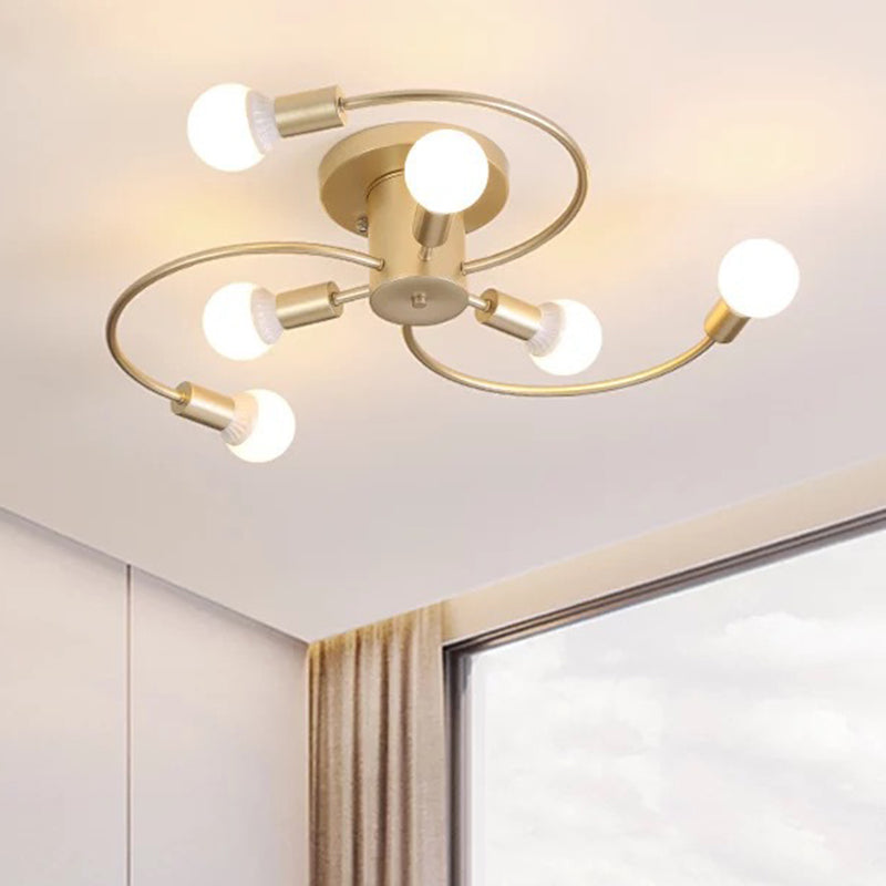 Spherical Semi Flush Light Fixtures Ultra-Contemporary 6 Lights White Glass Ceiling Mount Chandelier for Bedroom