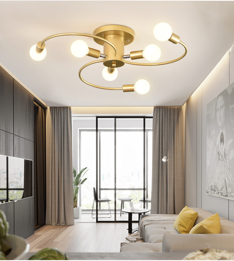 Spherical Semi Flush Light Fixtures Ultra-Contemporary 6 Lights White Glass Ceiling Mount Chandelier for Bedroom