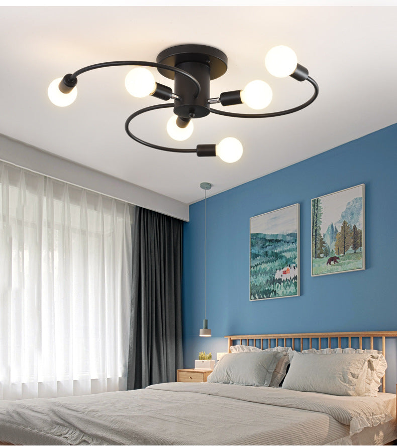 Lampade a filo semifulico sferico Ultra-Contemporario a 6 luci Bianco di supporto per soffitto in vetro bianco per camera da letto