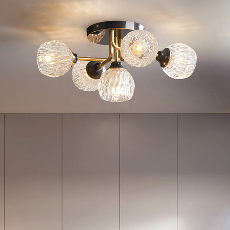 Bowl Semi Flush Chandelleuchter Ultra-intenporär 5 Leuchten Rippenglas Deckenleuchten für Schlafzimmer