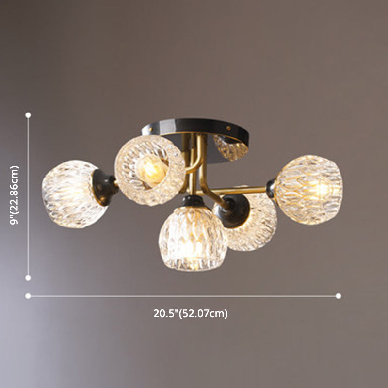 Bowl Semi Flush Chandelier Ultra-Contemporary 5 Lights Ribbed Glass Ceiling Light Fixtures for Bedroom