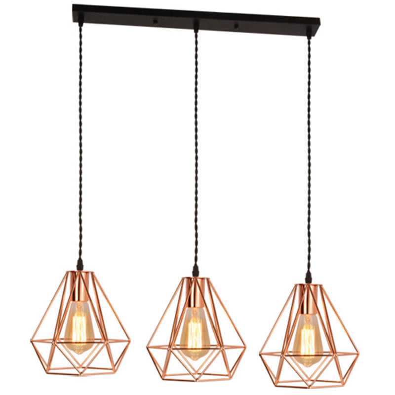 Diamond Iron Cluster Pendant Lighting Post-Modern Restaurant Hanging Lamp in Rose Gold