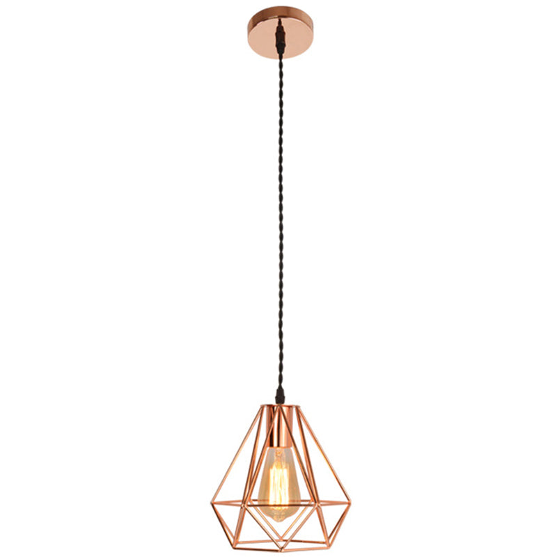 Diamond Iron Cluster Pendant Lighting Post-Modern Restaurant Hanging Lamp in Rose Gold