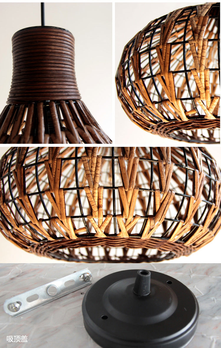 1 Light Teardrop Pendant Lamp Rustic Ribbed  Rattan Hanging Lamp for Dining Room Table