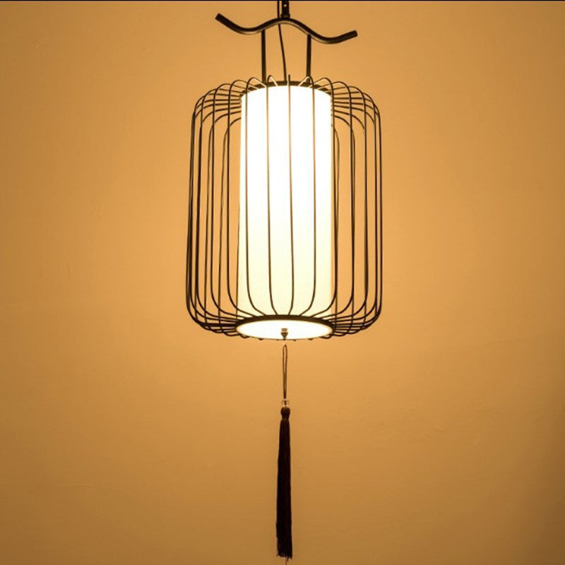 Vertical Cage Shade Pendant Lighting New Chinese Style Retro 1 Light Restaurant Hanging Lamp