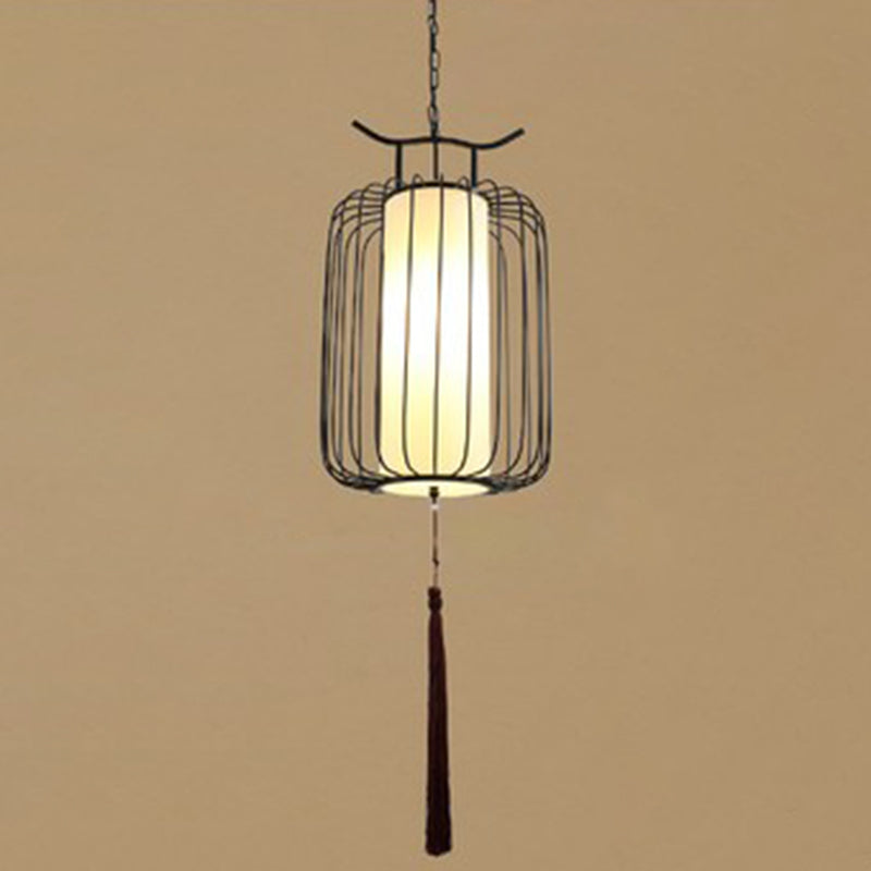 Vertical Cage Shade Pendant Lighting New Chinese Style Retro 1 Light Restaurant Hanging Lamp