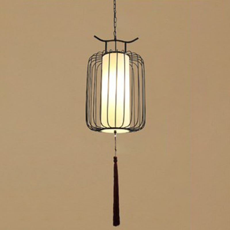 Vertical Cage Shade Pendant Lighting New Chinese Style Retro 1 Light Restaurant Hanging Lamp