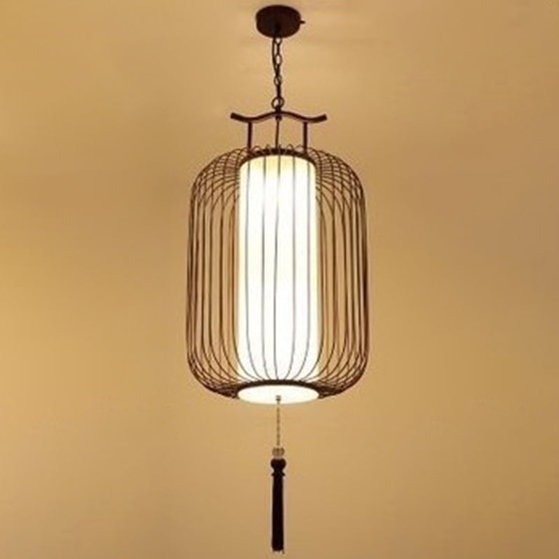 Vertical Cage Shade Pendant Lighting New Chinese Style Retro 1 Light Restaurant Hanging Lamp