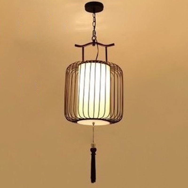 Vertical Cage Shade Pendant Lighting New Chinese Style Retro 1 Light Restaurant Hanging Lamp