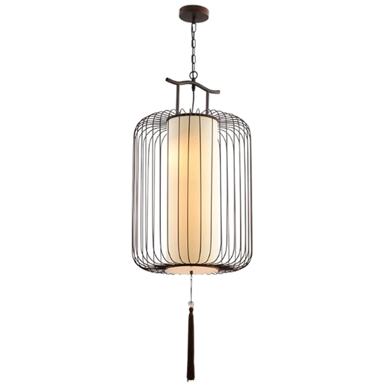 Vertical Cage Shade Pendant Lighting New Chinese Style Retro 1 Light Restaurant Hanging Lamp