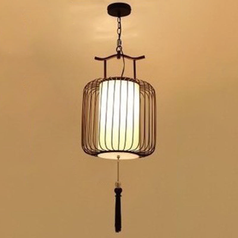 Vertical Cage Shade Pendant Lighting New Chinese Style Retro 1 Light Restaurant Hanging Lamp