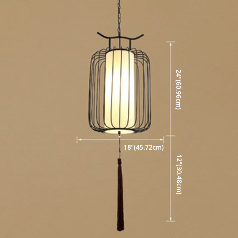 Vertical Cage Shade Pendant Lighting New Chinese Style Retro 1 Light Restaurant Hanging Lamp