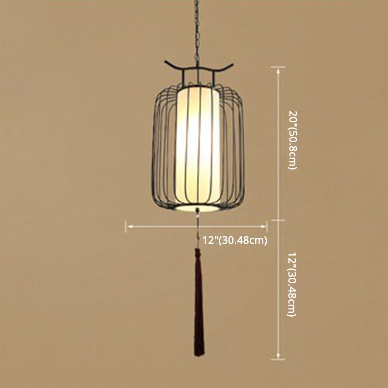 Vertical Cage Shade Pendant Lighting New Chinese Style Retro 1 Light Restaurant Hanging Lamp